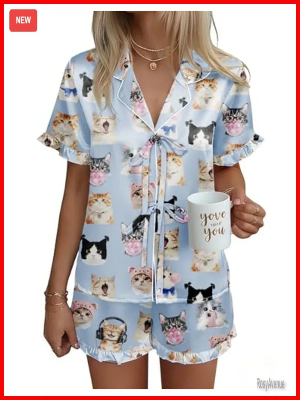 Satin Pajama Short Set Bow Front Tie Up Loungewear Sleepwear Bridal